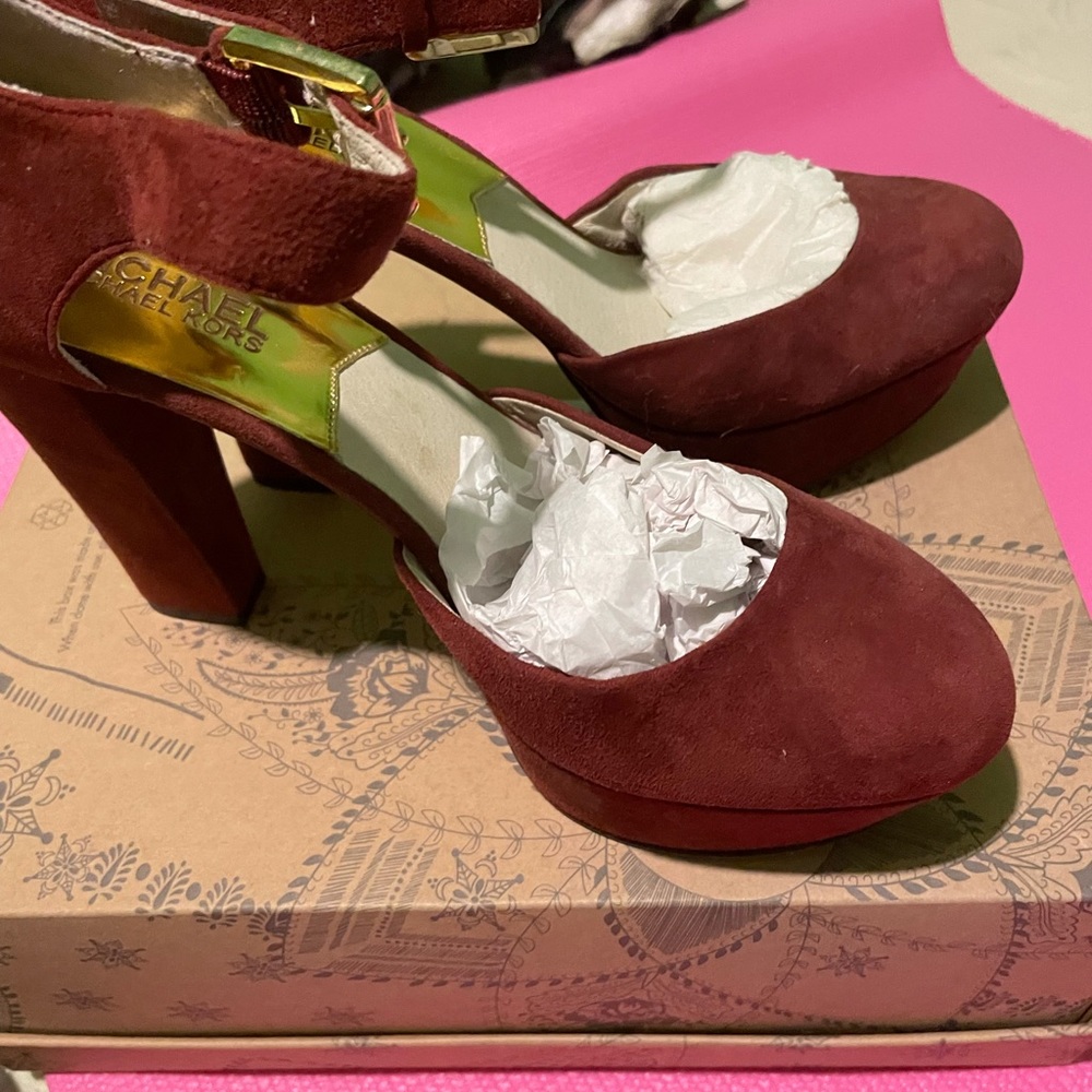 Michael kors suede burgundy heels